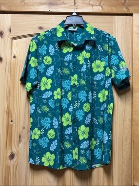 Roody GE Vernova Promo Tropical Windmill Print Button Down Shirt Large NWOT